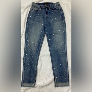 Blue Straight Leg Jeans with Polka Dot Pattern